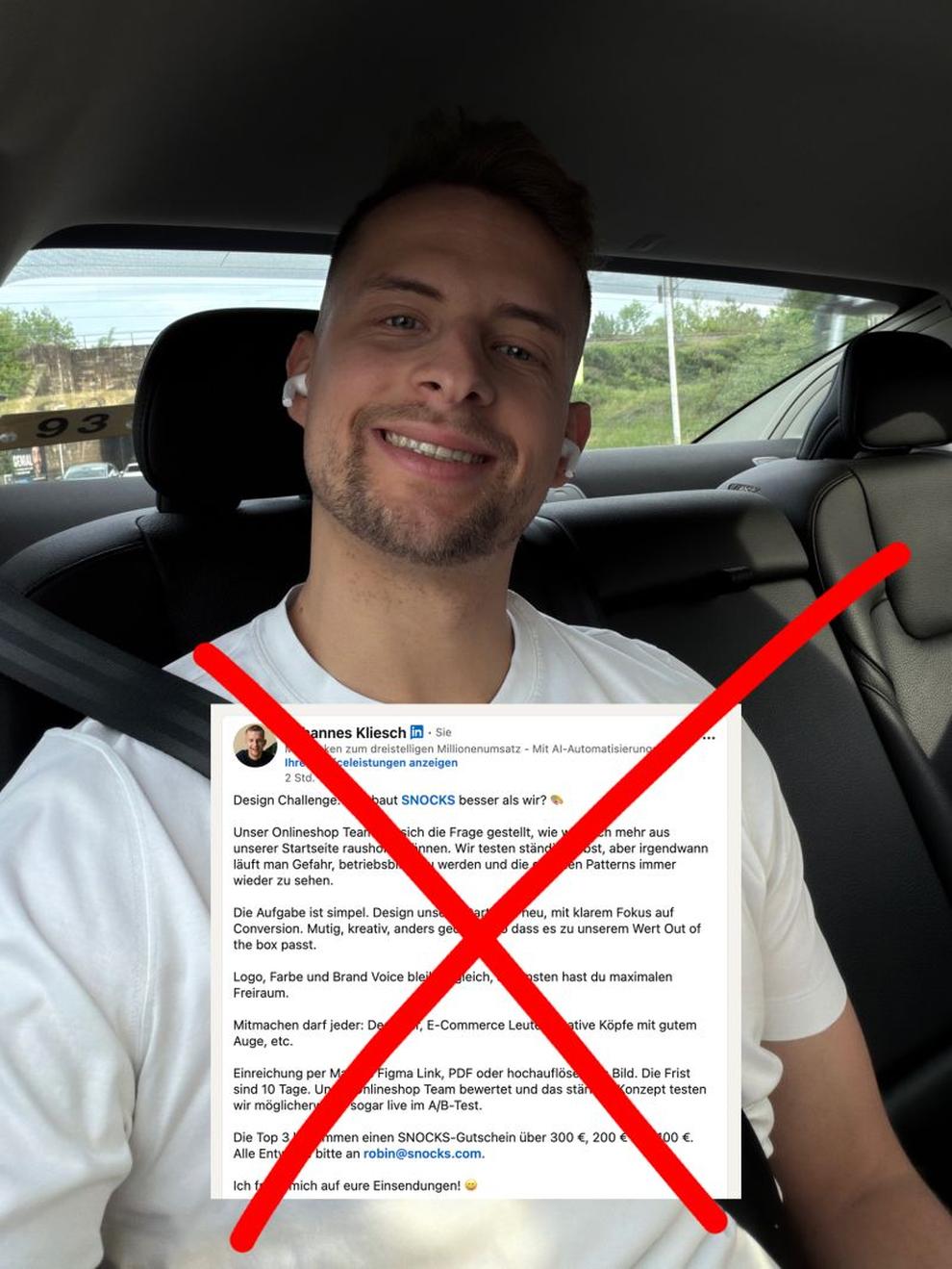 Johannes Kliesch mit dem 2. Teil seiner Social Media-Kampagne (Bild: Snocks)