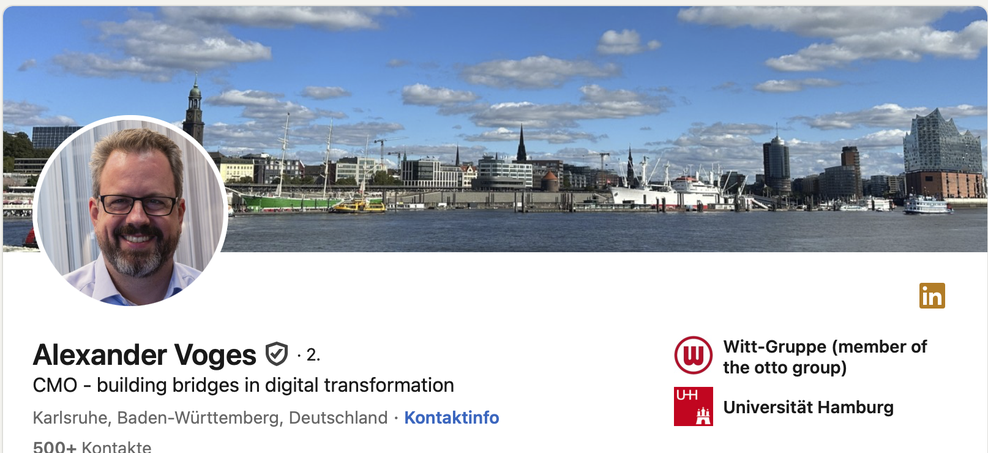 LinkedIn-Profilseite Alexander Voges, CMO Witt-Gruppe (Bild: HighText / Grollmann)