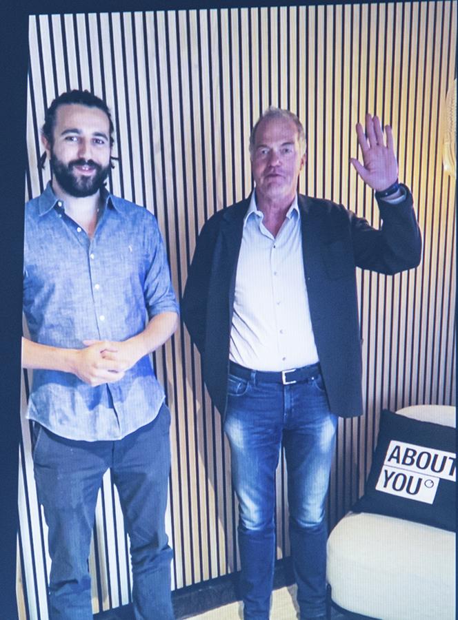Treffen der Generationen: Tarek Müller (CEO About You) und  Dr. Rainer Hillebrand (Aufsichtsrat Otto Group) waren per Video­botschaft in Solingen mit dabei. (Bild: BEVH)